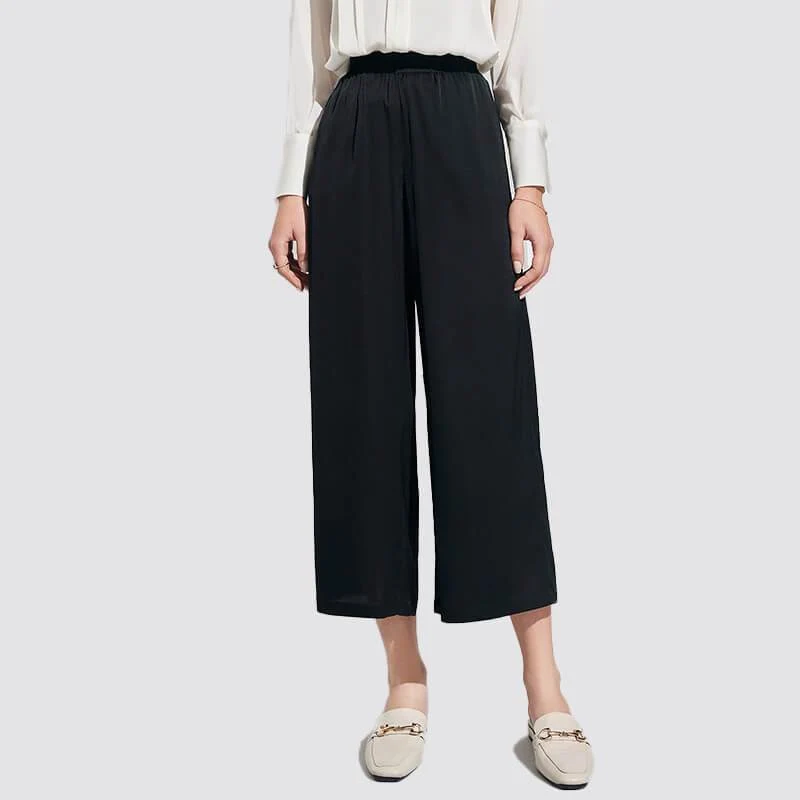 Pantalones de seda de pierna ancha para mujeres pantalones de trabajo casual