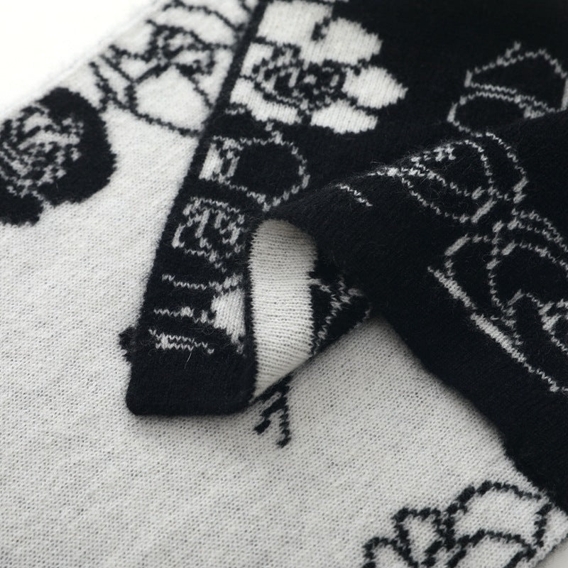 Bufanda floral de cachemira de invierno para mujer Abrigo largo de punto de cachemira - Imagen 4